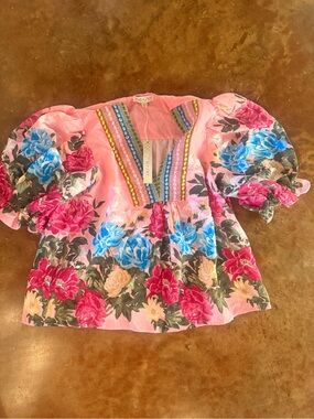 She + Sky Pink Lined Top with Green Trim